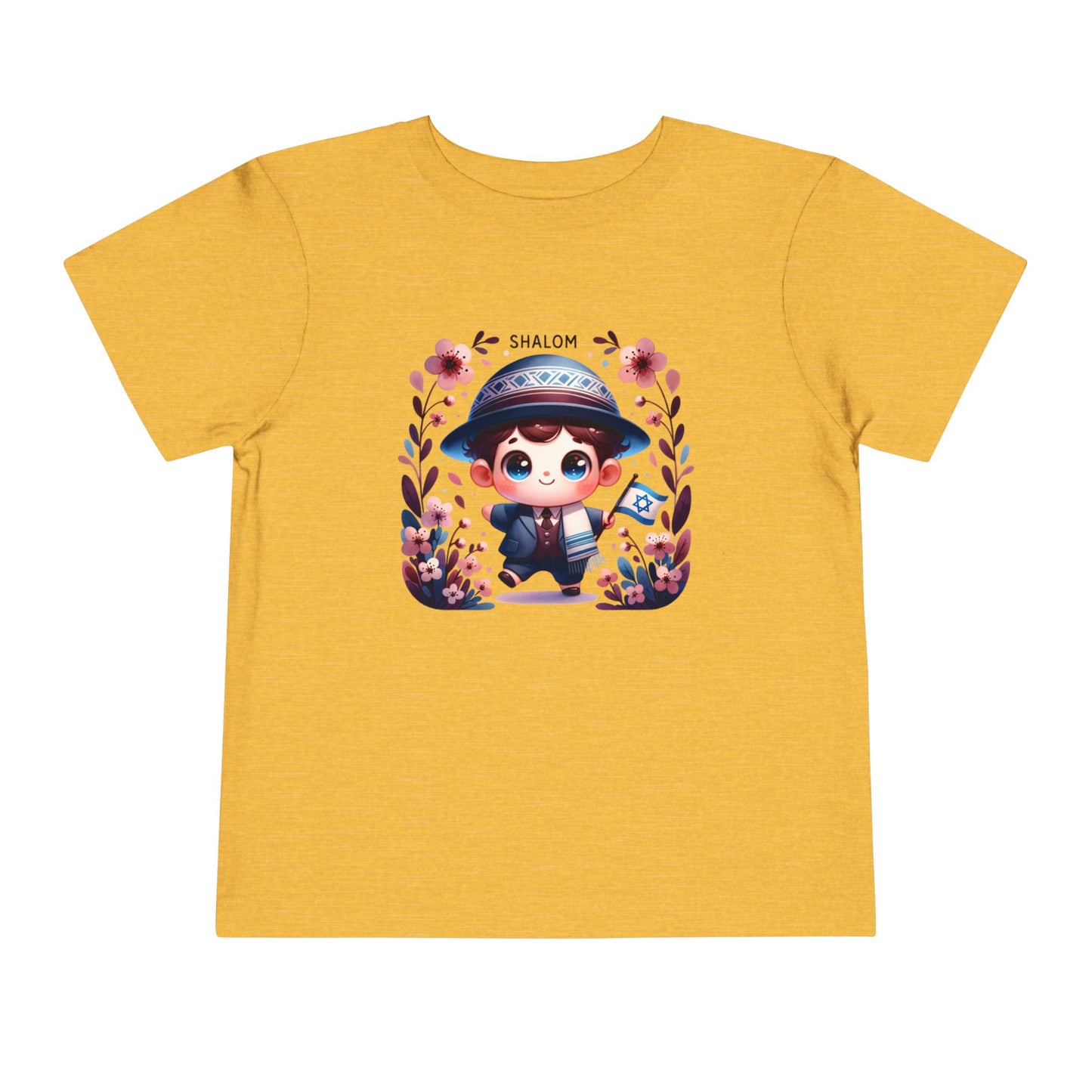 Tiny Mensch Big Shalom Toddler T-Shirt | Jewish Kids Short Sleeve Tee | Shabbat Shalom Shirt for Boys | Soft Shabbat Outfit
