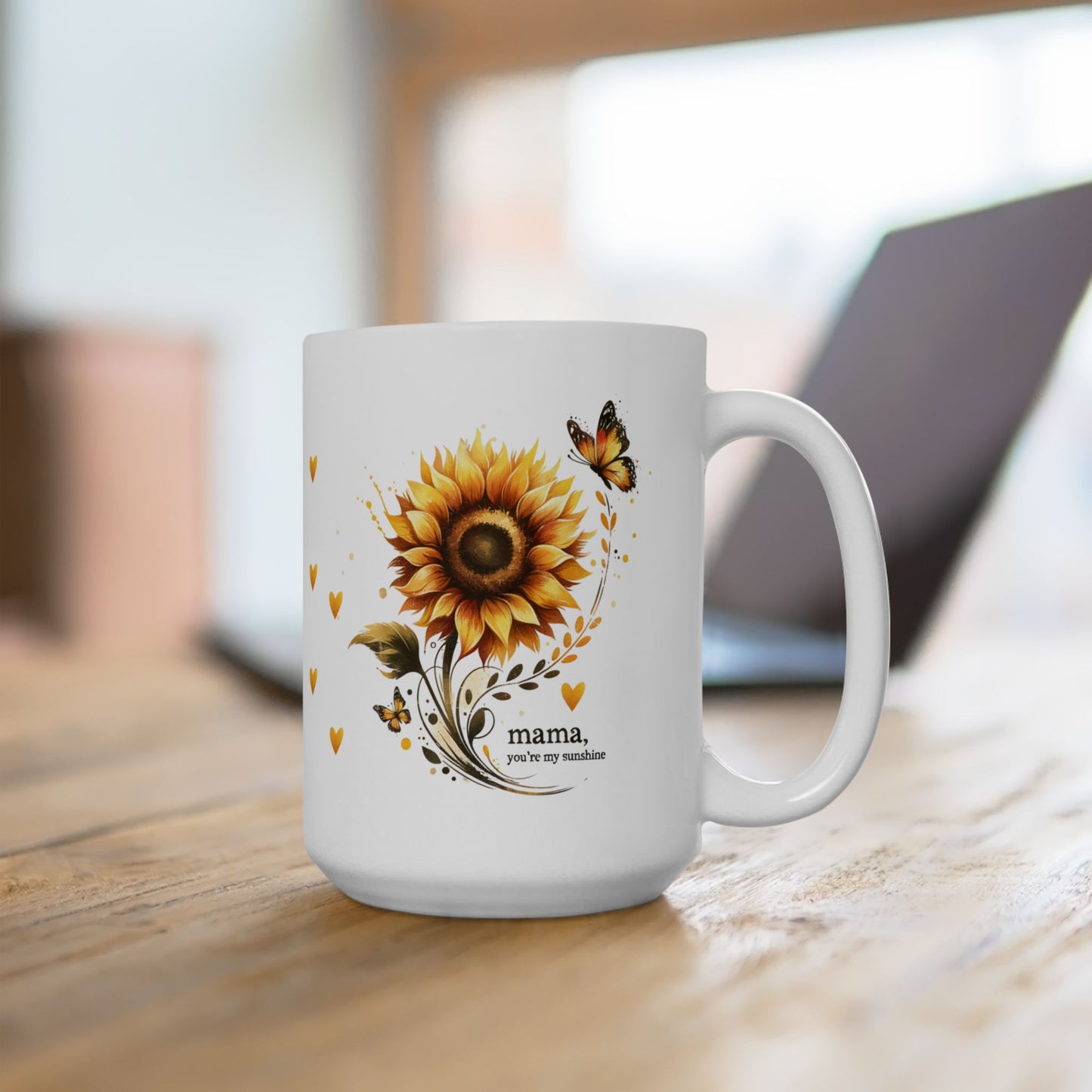 Mama You're My Sunshine Mug | Ceramic Cup for Mom | Cute Mother's Day Gift | Sunny Floral Mama Mug | Sunflower Butterfly Ceramic Mug