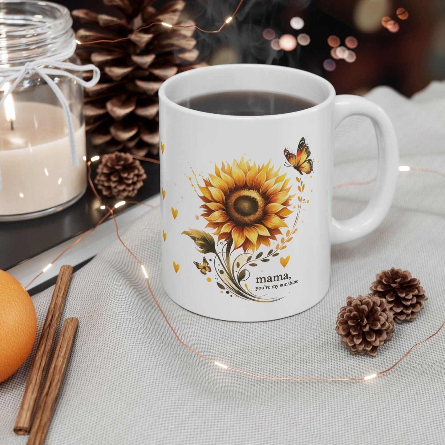 Mama You're My Sunshine Mug | Ceramic Cup for Mom | Cute Mother's Day Gift | Sunny Floral Mama Mug | Sunflower Butterfly Ceramic Mug
