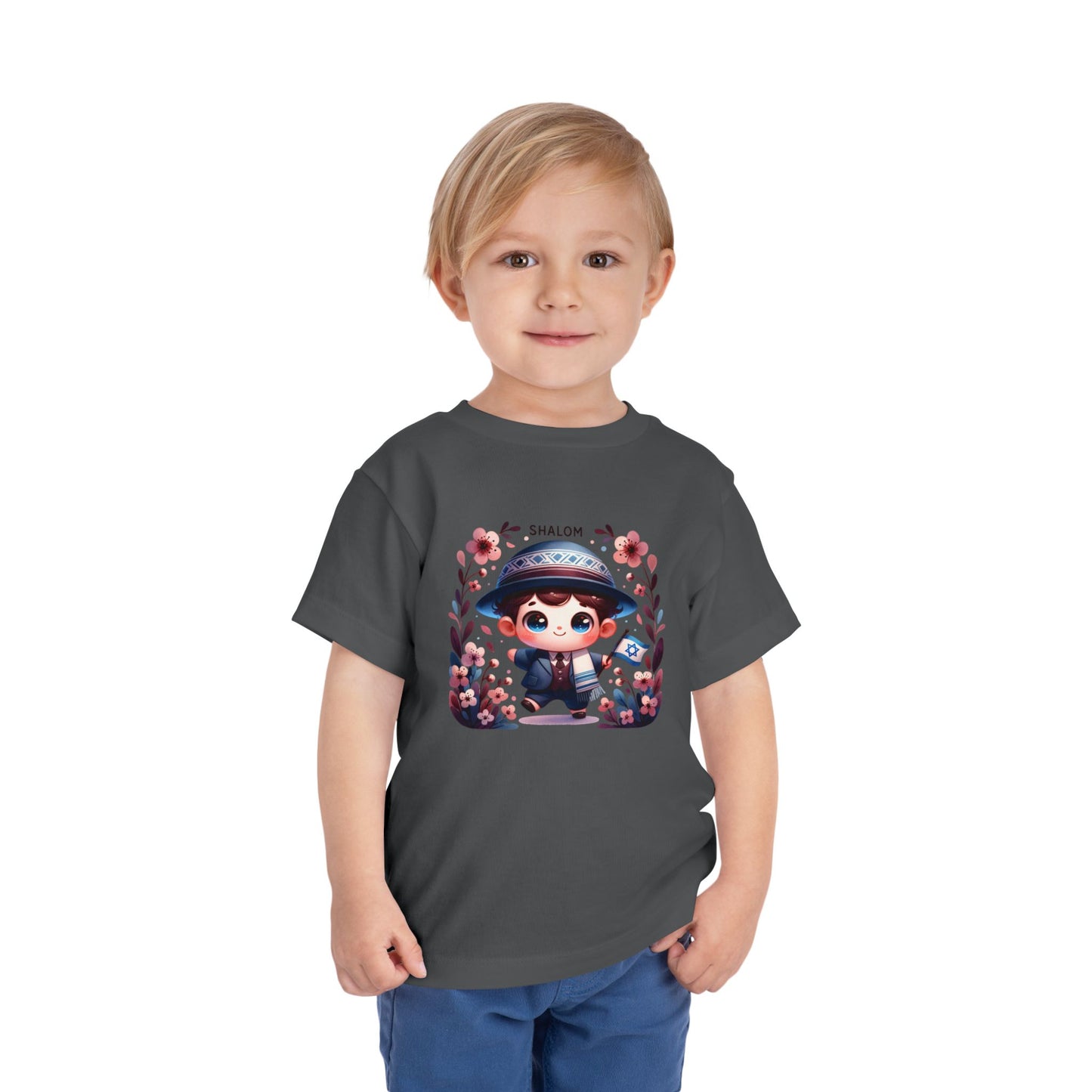 Tiny Mensch Big Shalom Toddler T-Shirt | Jewish Kids Short Sleeve Tee | Shabbat Shalom Shirt for Boys | Soft Shabbat Outfit