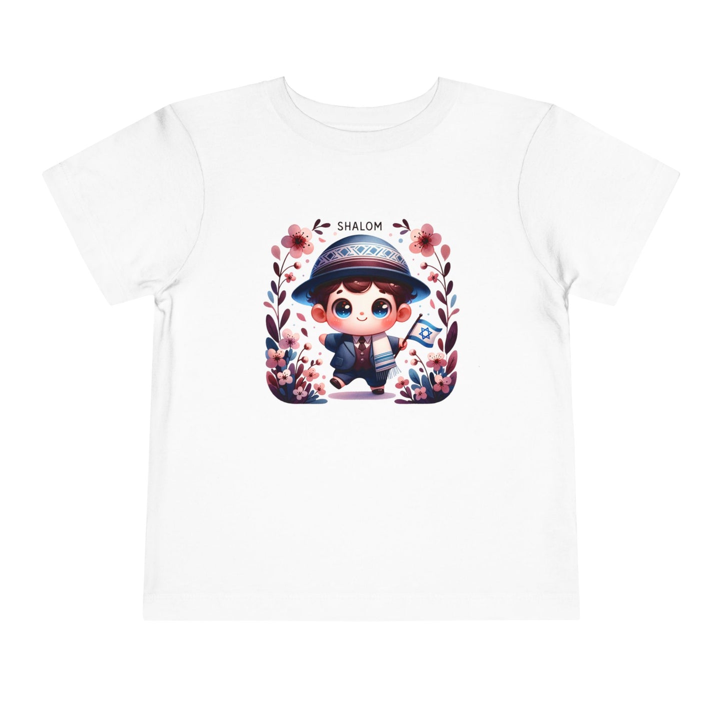 Tiny Mensch Big Shalom Toddler T-Shirt | Jewish Kids Short Sleeve Tee | Shabbat Shalom Shirt for Boys | Soft Shabbat Outfit