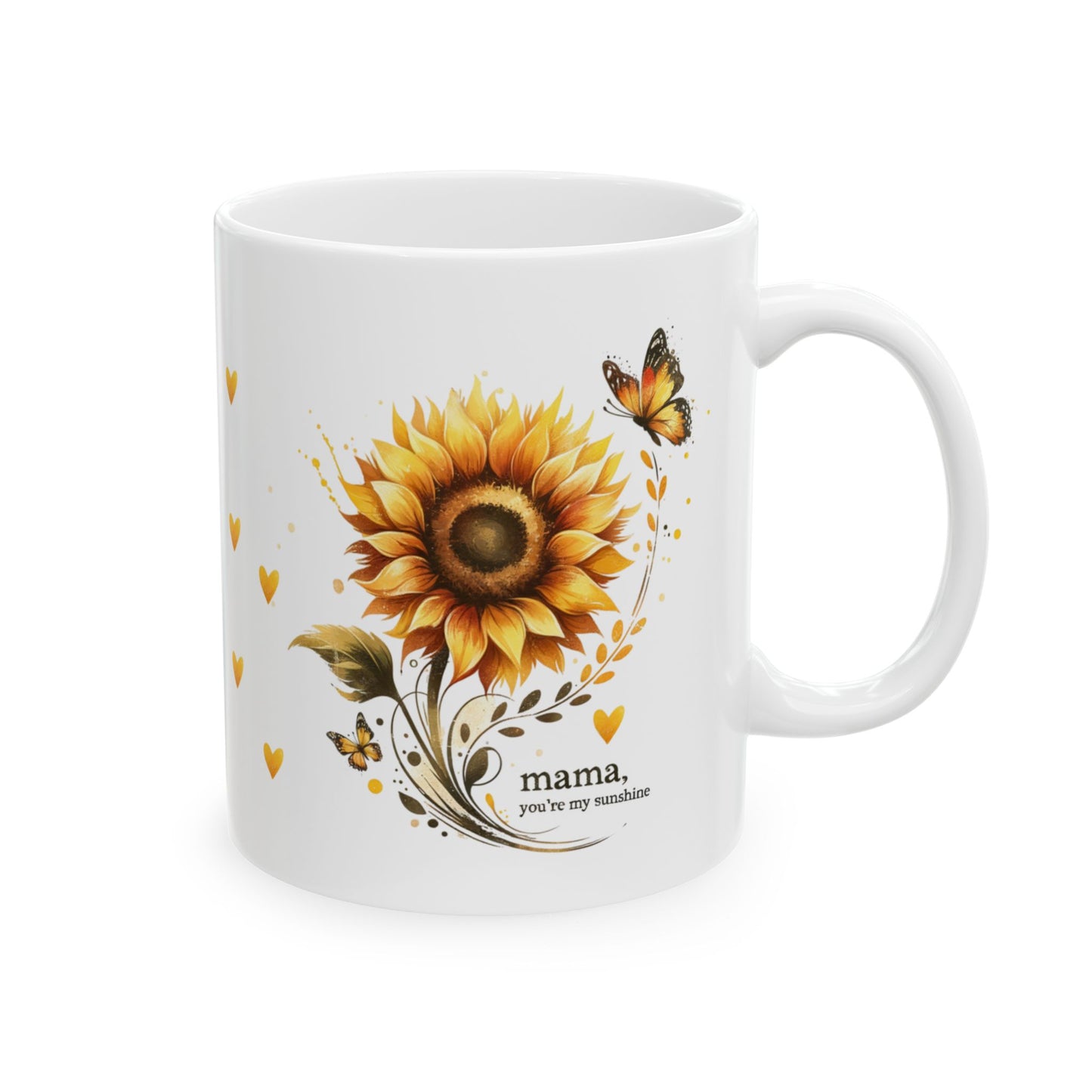 Mama You're My Sunshine Mug | Ceramic Cup for Mom | Cute Mother's Day Gift | Sunny Floral Mama Mug | Sunflower Butterfly Ceramic Mug