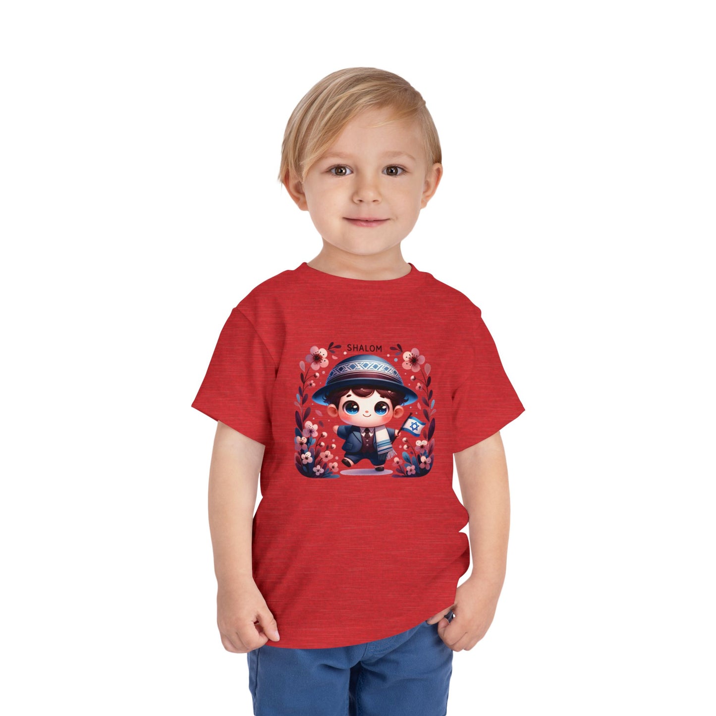 Tiny Mensch Big Shalom Toddler T-Shirt | Jewish Kids Short Sleeve Tee | Shabbat Shalom Shirt for Boys | Soft Shabbat Outfit