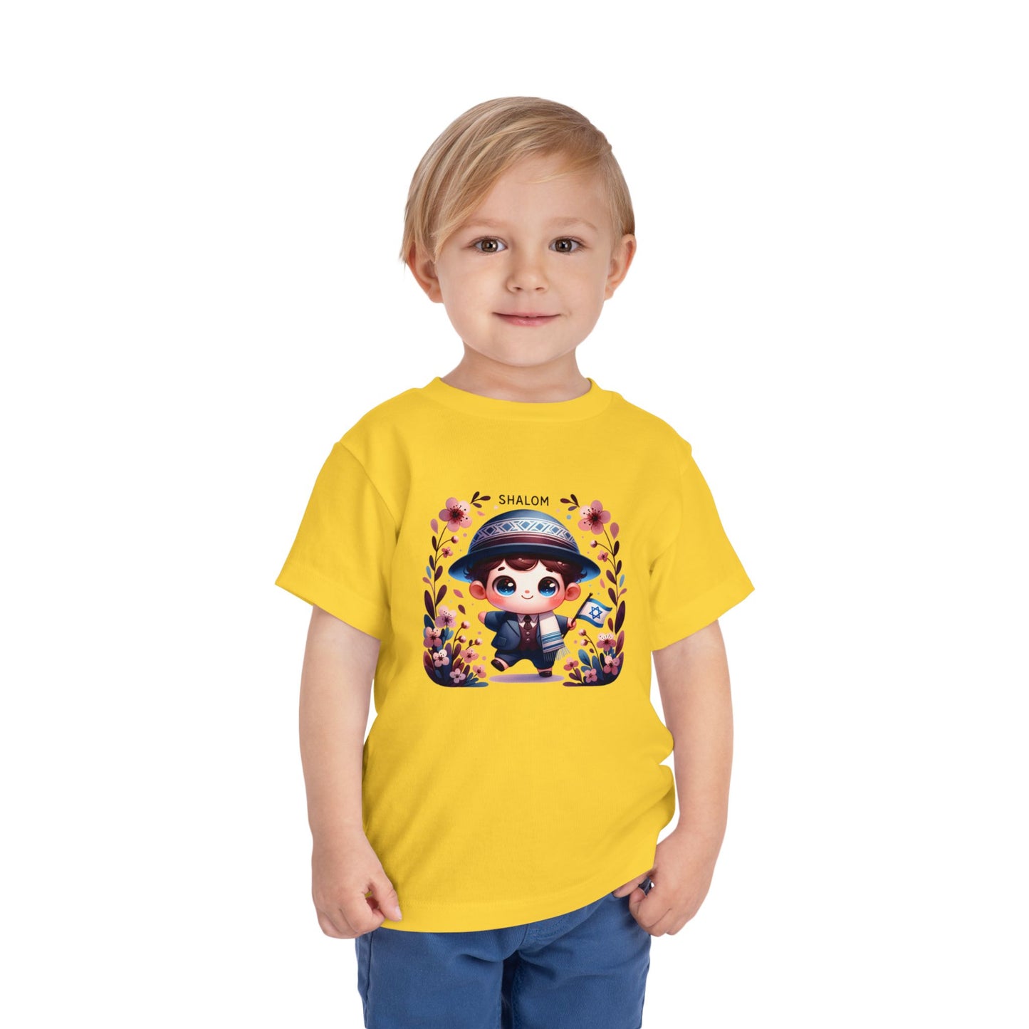 Tiny Mensch Big Shalom Toddler T-Shirt | Jewish Kids Short Sleeve Tee | Shabbat Shalom Shirt for Boys | Soft Shabbat Outfit