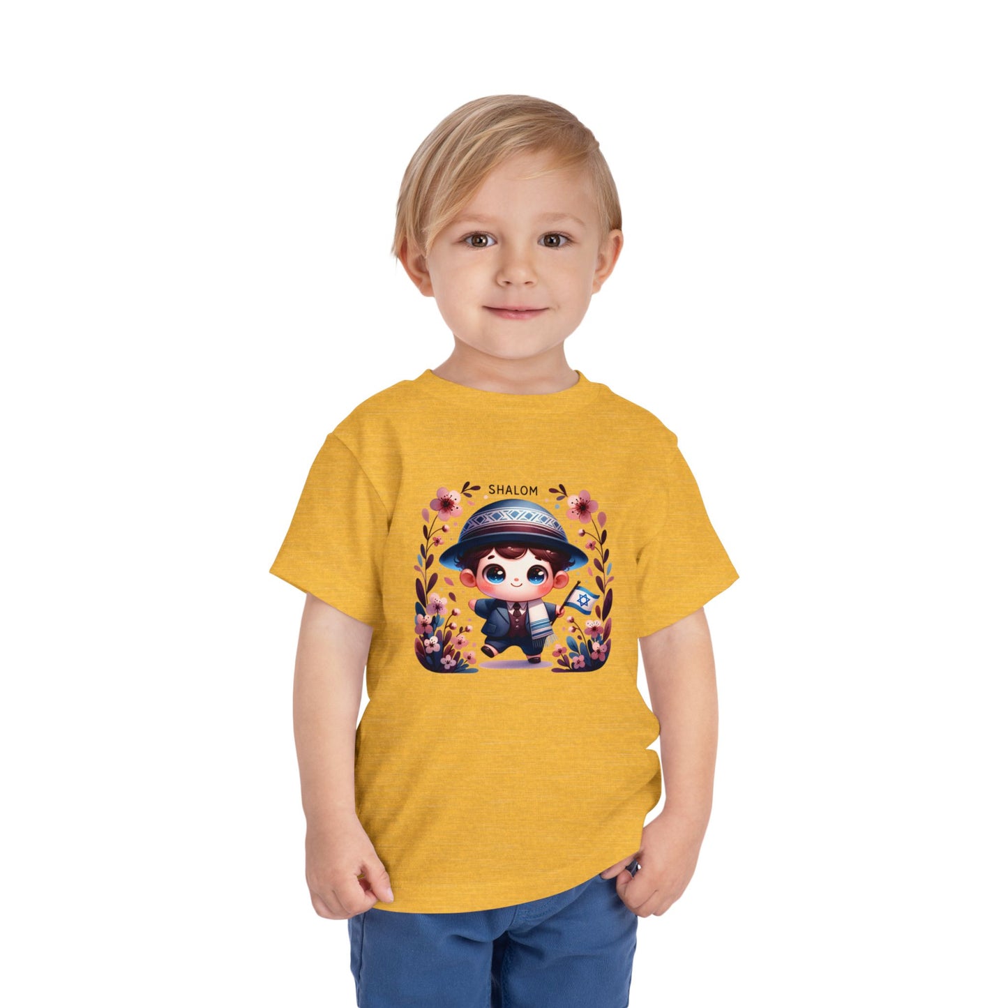 Tiny Mensch Big Shalom Toddler T-Shirt | Jewish Kids Short Sleeve Tee | Shabbat Shalom Shirt for Boys | Soft Shabbat Outfit