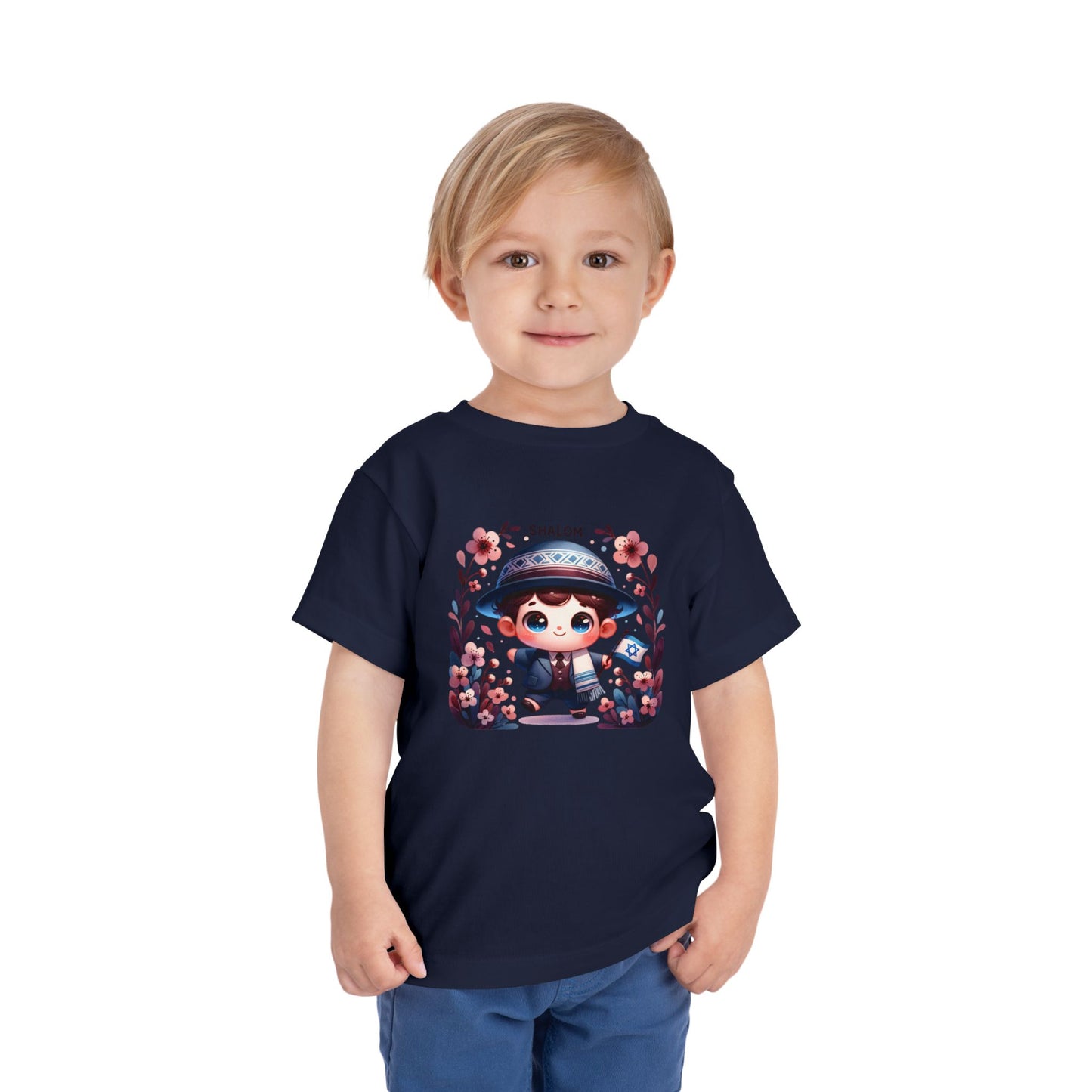 Tiny Mensch Big Shalom Toddler T-Shirt | Jewish Kids Short Sleeve Tee | Shabbat Shalom Shirt for Boys | Soft Shabbat Outfit