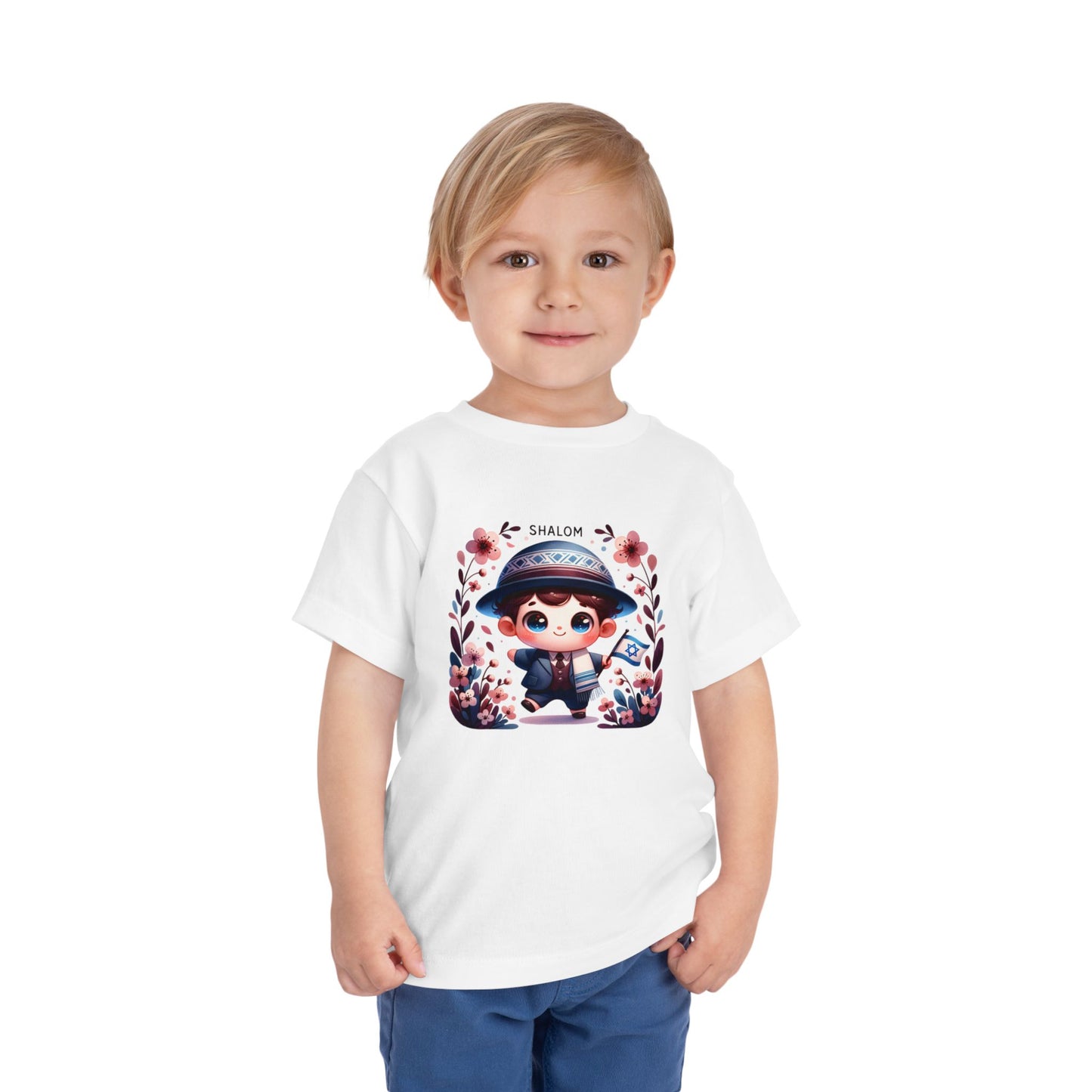 Tiny Mensch Big Shalom Toddler T-Shirt | Jewish Kids Short Sleeve Tee | Shabbat Shalom Shirt for Boys | Soft Shabbat Outfit