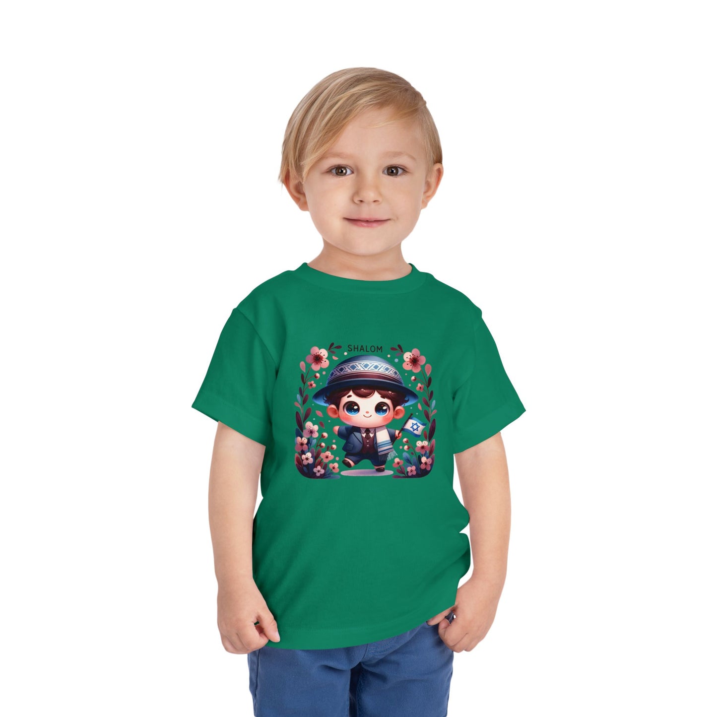 Tiny Mensch Big Shalom Toddler T-Shirt | Jewish Kids Short Sleeve Tee | Shabbat Shalom Shirt for Boys | Soft Shabbat Outfit