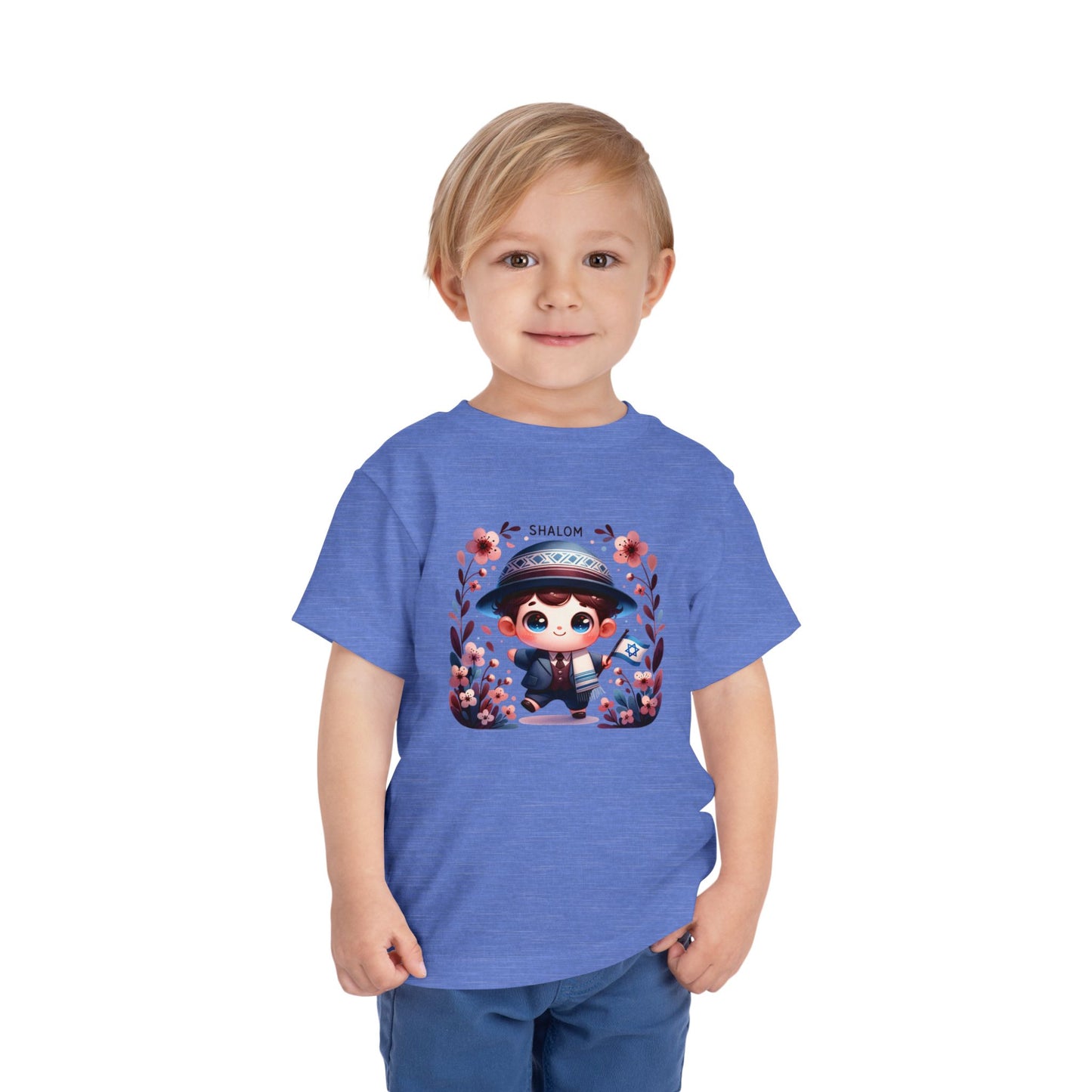 Tiny Mensch Big Shalom Toddler T-Shirt | Jewish Kids Short Sleeve Tee | Shabbat Shalom Shirt for Boys | Soft Shabbat Outfit