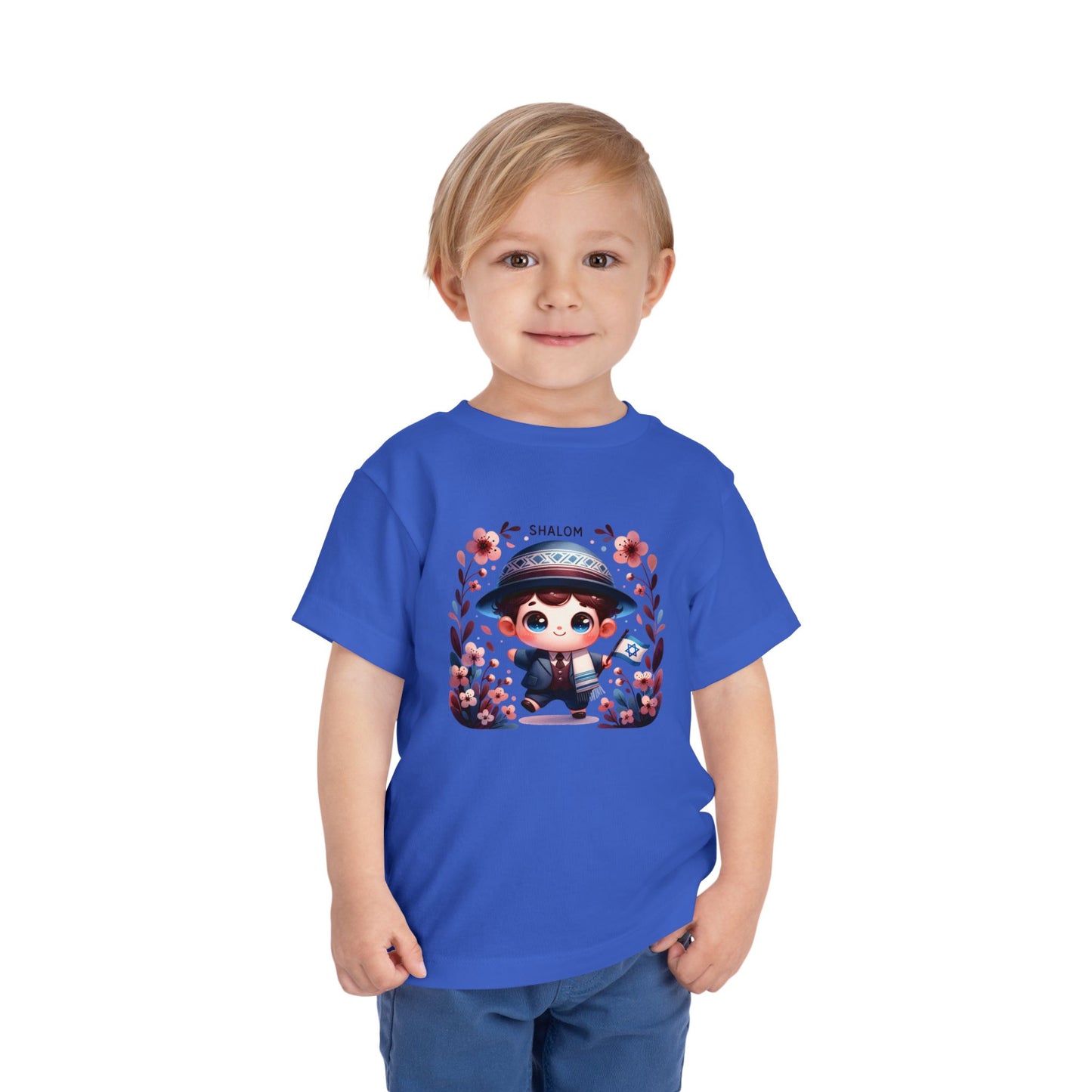 Tiny Mensch Big Shalom Toddler T-Shirt | Jewish Kids Short Sleeve Tee | Shabbat Shalom Shirt for Boys | Soft Shabbat Outfit