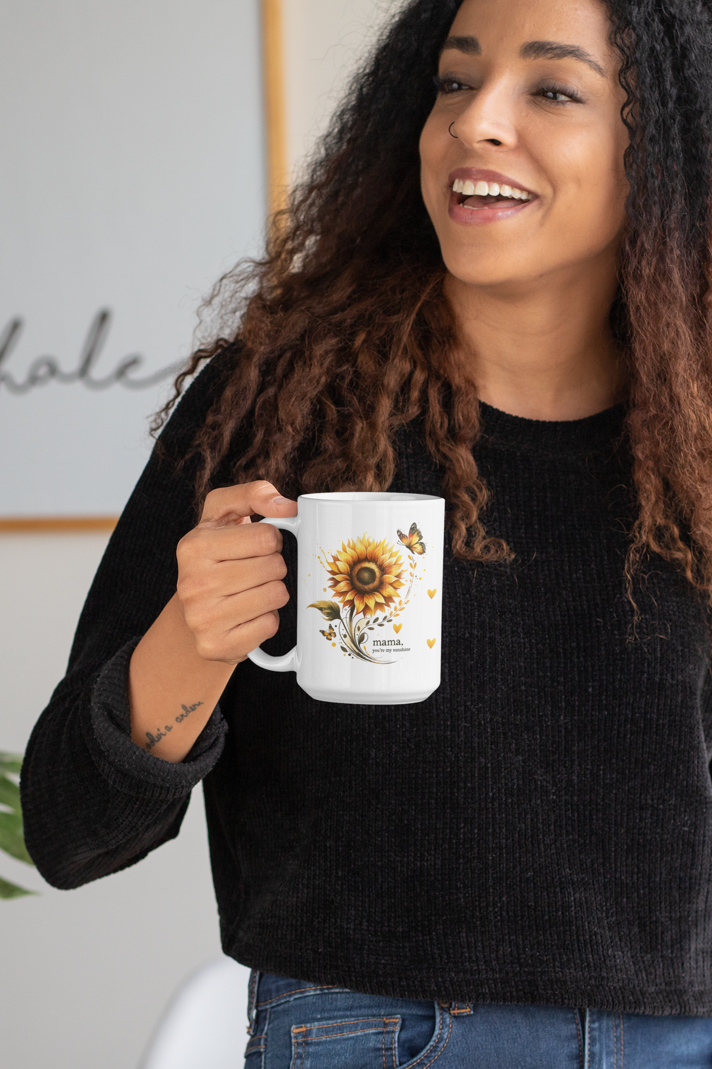 Mama You're My Sunshine Mug | Ceramic Cup for Mom | Cute Mother's Day Gift | Sunny Floral Mama Mug | Sunflower Butterfly Ceramic Mug