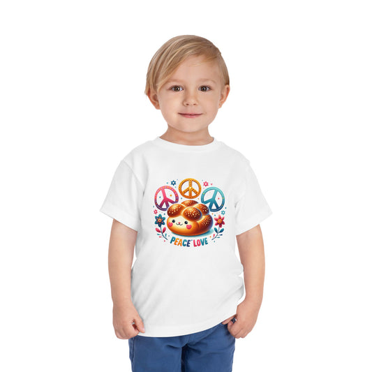 Peace, Love, and Challah Kids T-Shirt | Challah Jewish Kids Tee | Shabbat Shirt for Boys & Girls | Soft and Comfy Unisex Short Sleeve Tee