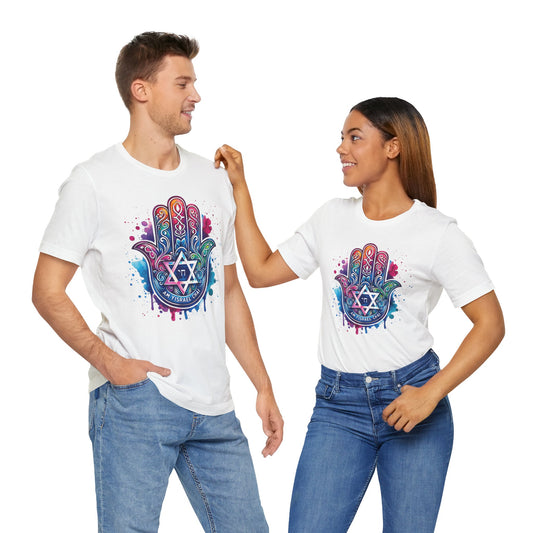Hamsa Am Yisrael Chai T-Shirt | Unisex T-Shirt for Spirituality | Jewish Pride & Protection Shirt | Hebrew Hamsa Graphic Tee | Jewish T-Shirt