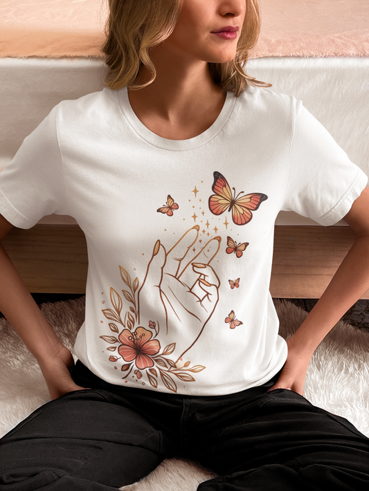 A Mother's Touch is Pure Magic T-Shirt | Boho Style | Inspirational Mom Shirt | Soft & Comfy Mothers Day Gift | Butterfly Blossom Tee