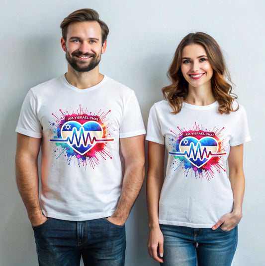 Am Yisrael Chai Heartbeat T-Shirt | Vibrant Heartbeat T-Shirt | Unisex Am Yisrael Chai Tee | Jewish Pride Shirt | Israel Support Graphic Tee | Jewish T-Shirt