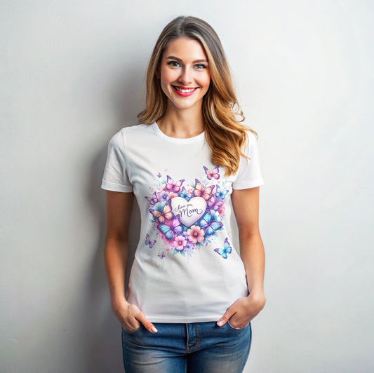 Floral Butterfly Mom T-Shirt | Love You Mom Tee | Mother’s Day Gift Shirt | Cute & Soft T-Shirt for Mom | Butterfly Lover Shirt
