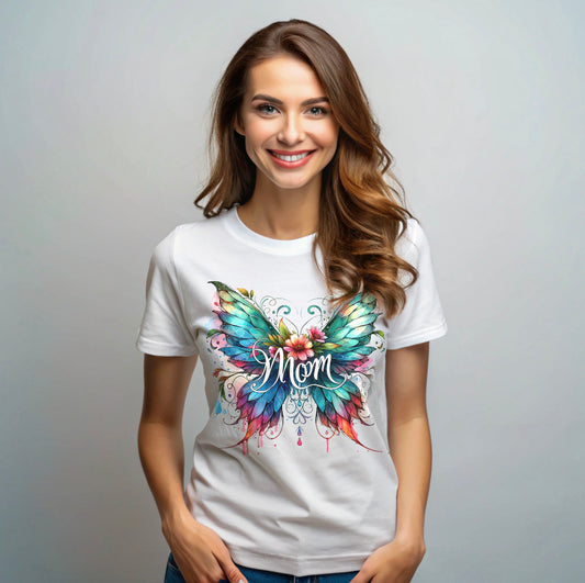 Wings of a Mother T-Shirt | Colorful Butterfly Mom T-Shirt - Gift for Mom| Sentimental Mom Shirt | Soft Cotton Mother's Day Gift | Butterfly